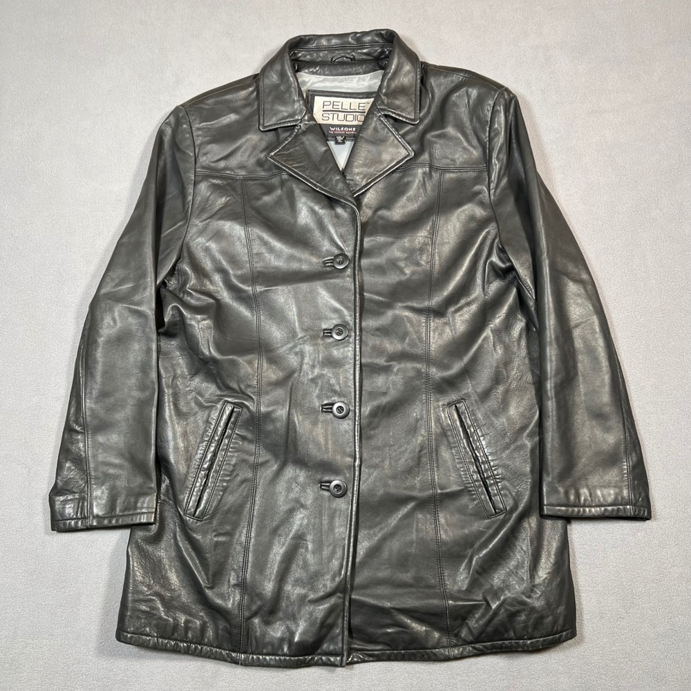 Pelle Studio Wilsons Leather Jacket Womens XL Black Blazer Style Button Collared